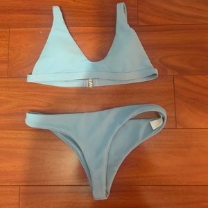 Zaful Light Blue Scoop Neck and Cheeky Bikini Set